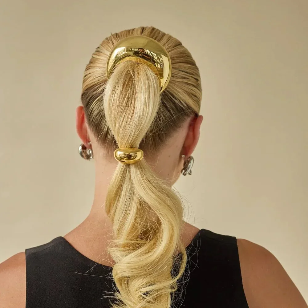 18K Gold Plated Sculptural Chunky Ponytail Cuff Minimal Hair Tie